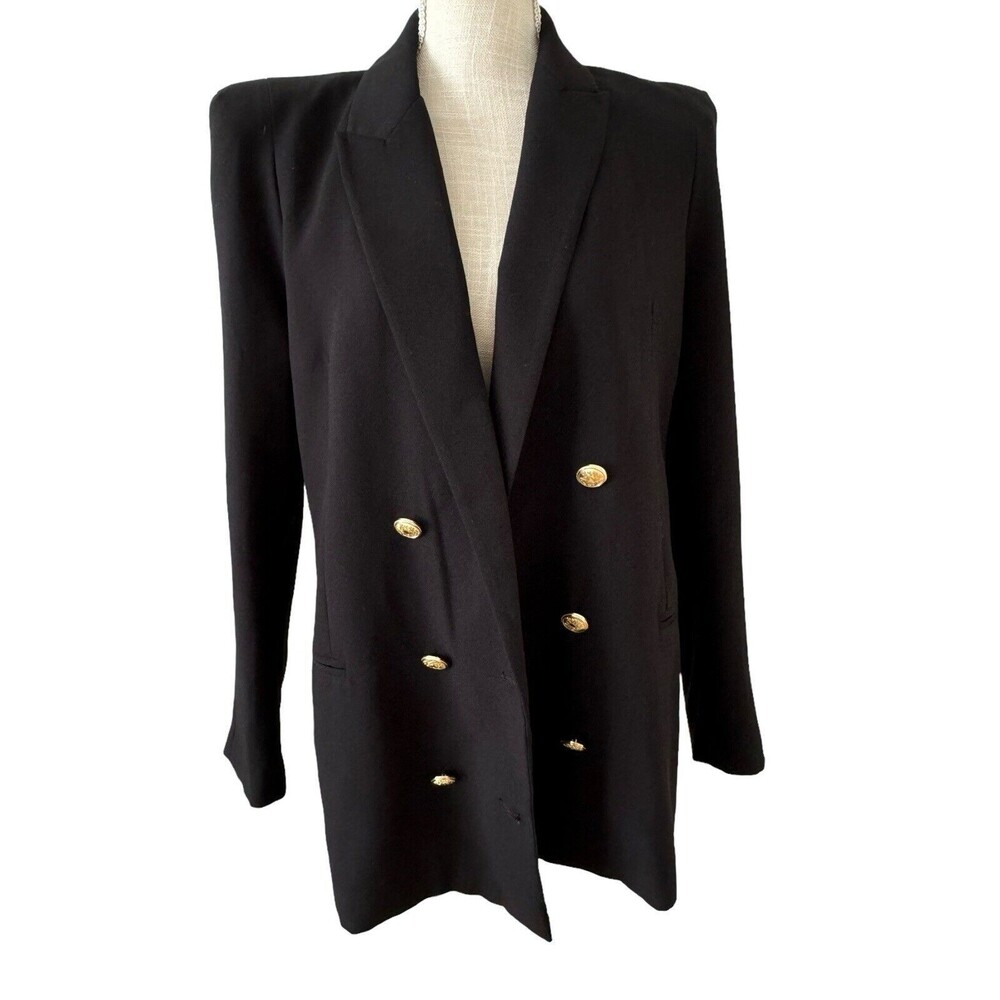 NWT Zara Women’s Black Double Breasted Shoulder Pad Blazer Jacket Size Large